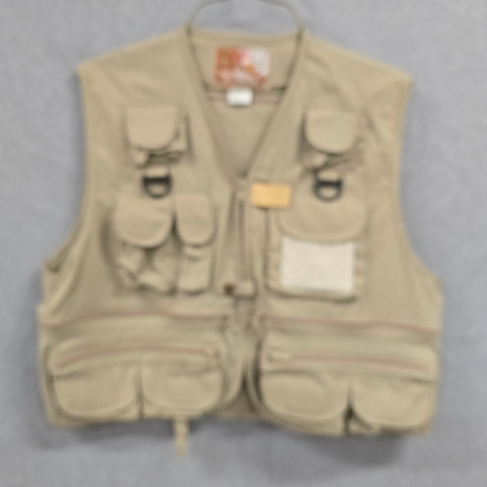 Rio Bravo Mens Fishing Vest Tan Khaki Multi Pocket Utility Fly Fishing Large